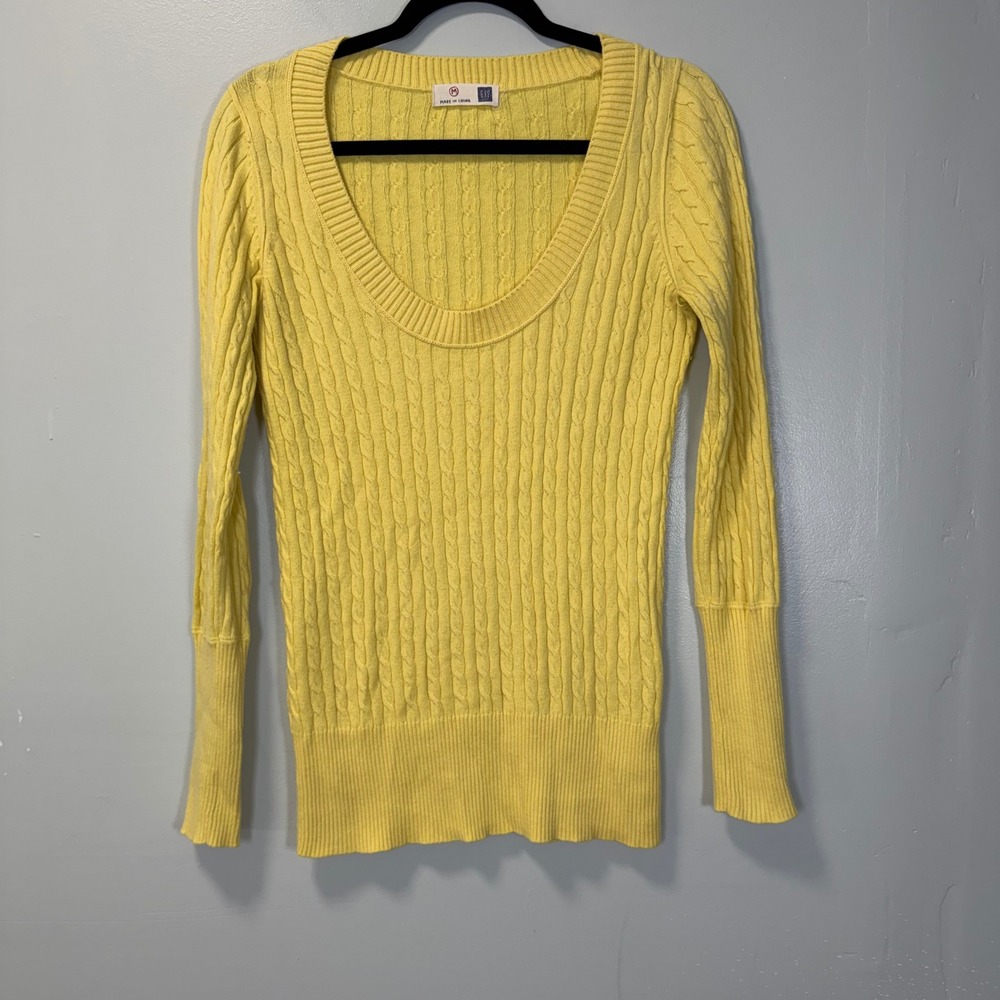 Gap Womens Yellow Cable Knit Cotton Cashmere‎ Scoop Neck Sweater Y2K Medium
